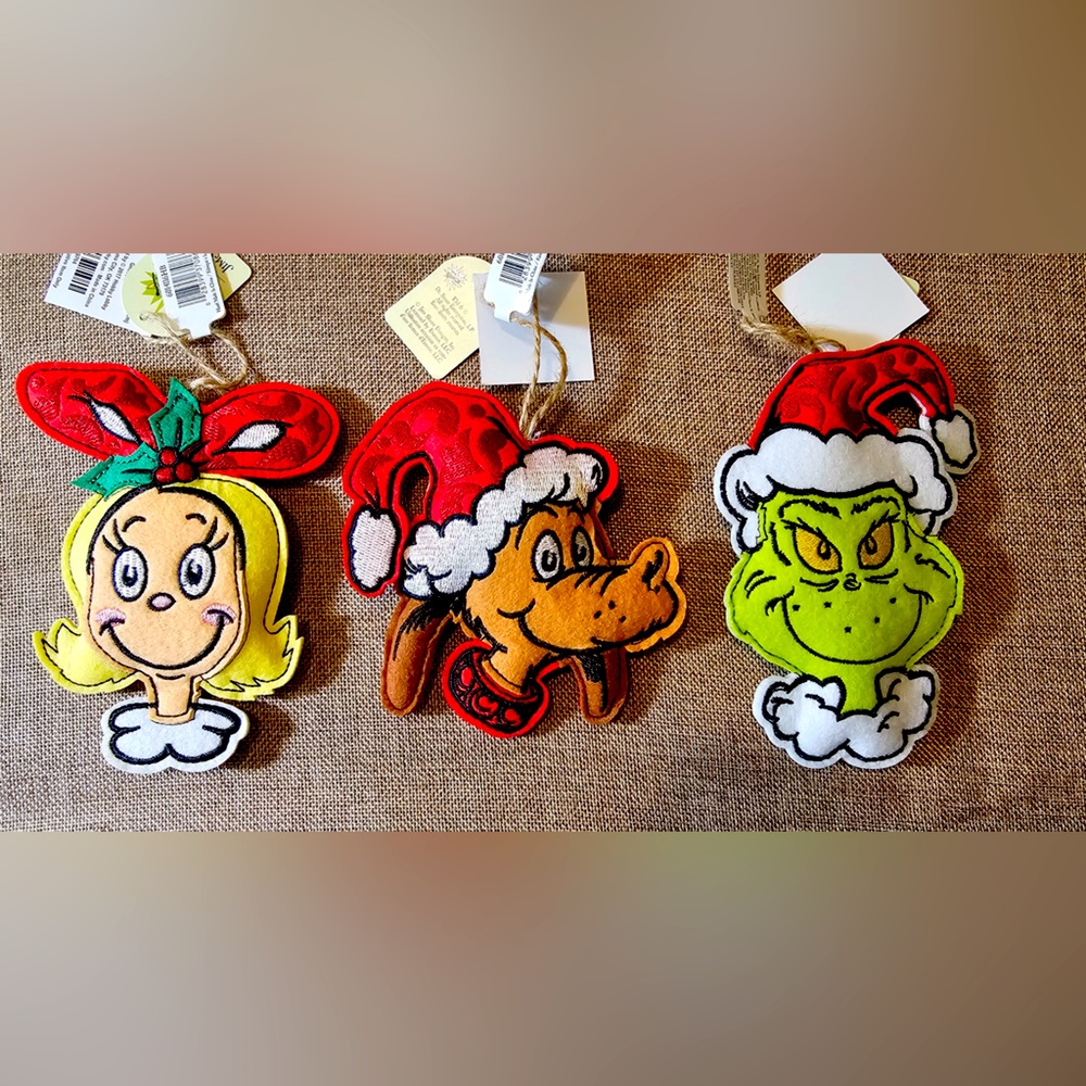 Set of 3 Dr Seuss Fabric Ornaments designed by Jim Shore